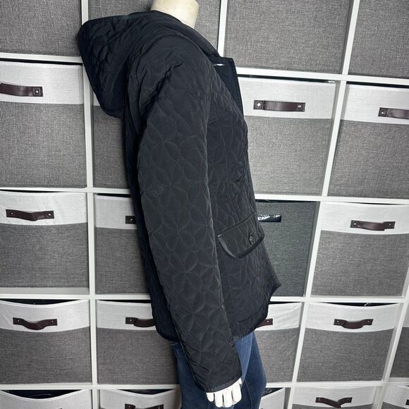 Esprit Black Quilted Button Front Hooded Jacket Size Small - Picture 9 of 11